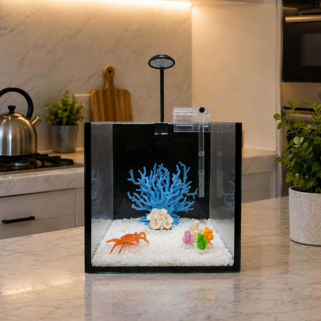 All-in-One Aquarium Kit with Filtration & LED Light, Self-Cleaning Aquarium for Beginners